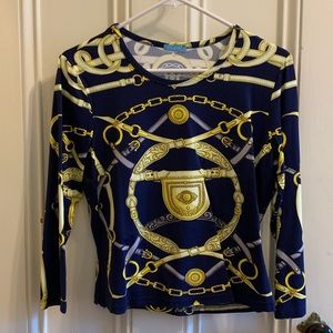 J. McLaughlin Black & Gold Pattered Top